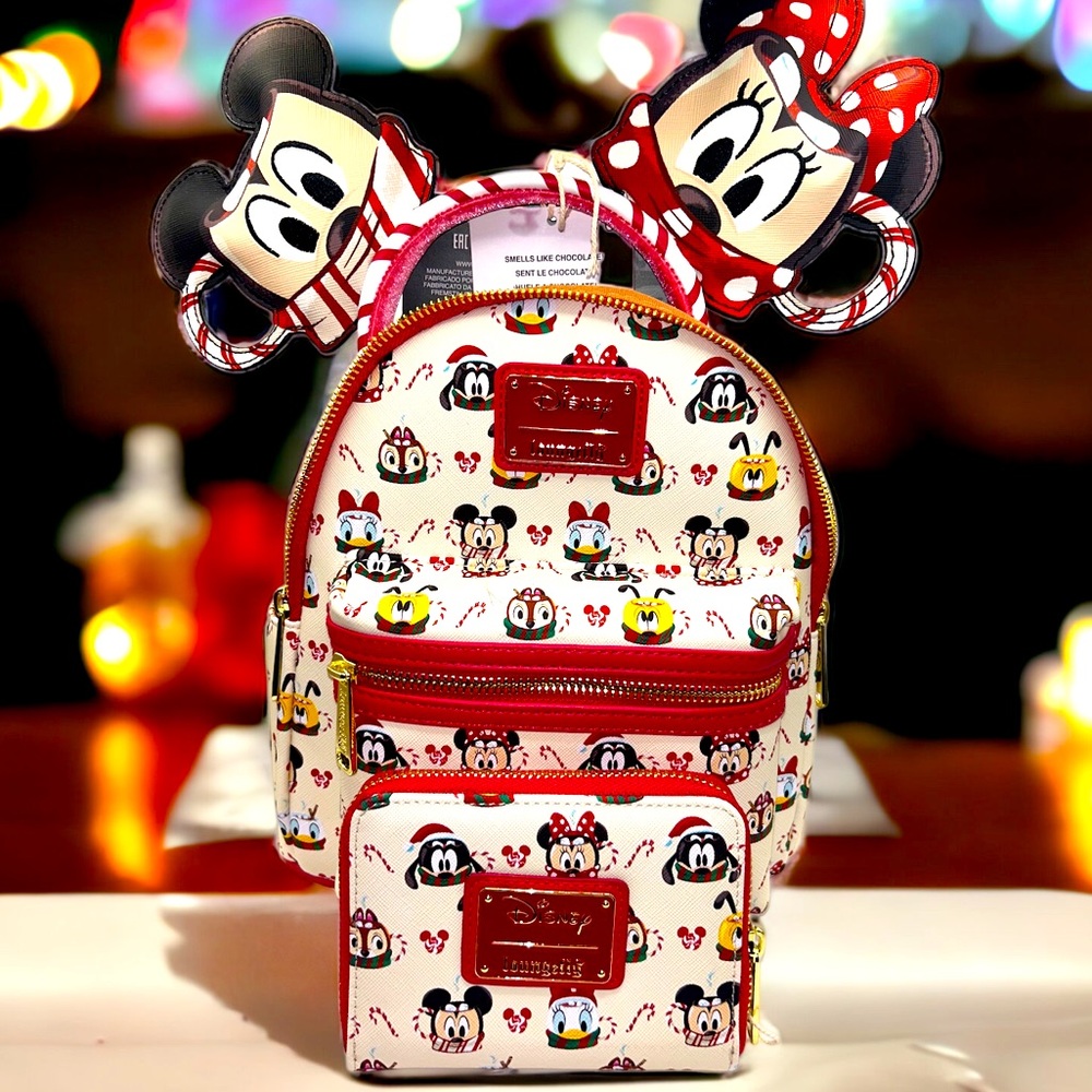Disney Hot Cocoa AOP Mini Backpack with Headband Combo with Matching Zip Wallet - Picture 1 of 9
